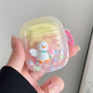 เคสหูฟัง TPU กันกระแทก ลายการ์ตูนเป็ดสีขาว 3D สําหรับ AirPods 3 2 1 Pro 2 Gen Air Pods 3rd 2nd 1st