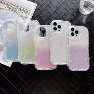 2-in-1 เคสโทรศัพท์มือถือแบบนิ่ม ลายคลื่น ไล่โทนสี พร้อมกระดาษกลิตเตอร์ คุณภาพสูง สําหรับ Samsung A10S Case A21S A03 CORE A04 A22 A33 A73 S20 S21 FE 4G 5G J2 Prime