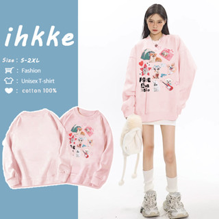 ihkke เสื้อกันหนาวแขนยาว เปิดไหล่ สีชมพู สไตล์ฮ่องกง อเมริกัน พรีเมี่ยม สําหรับผู้หญิง
