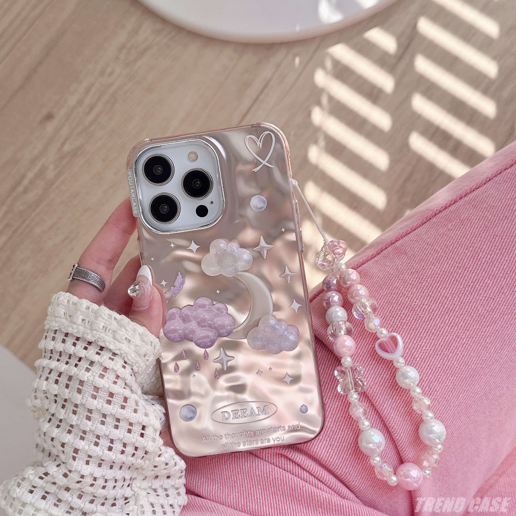 เคสโทรศัพท์มือถือ ซิลิโคน กันกระแทก ลายก้อนเมฆ ดาว พร้อมจี้โซ่คล้อง สําหรับ iPhone 14 11 12 13 Pro Max 14pro 15 Pro