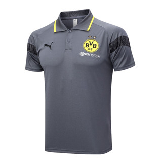 เสื้อโปโลแขนสั้น ลายทีมชาติไทย Dortmund สีเทา 2023-2024