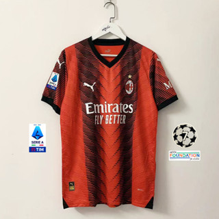 เสื้อกีฬาแขนสั้น ลายทีมชาติฟุตบอล Milan 23 24 AC ไซซ์ S - 4XL ชุดเหย้า