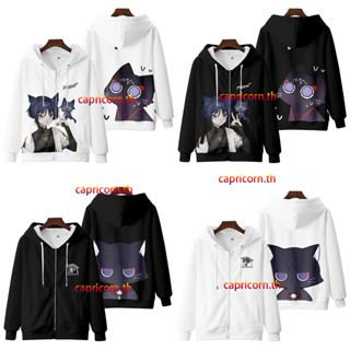 ใหม่ เสื้อกันหนาว เสื้อแจ็กเก็ตแขนยาว มีฮู้ด พิมพ์ลายอนิเมะ Genshin Impact Scaramouche 3 มิติ มีซิป ทรงหลวม สไตล์ญี่ปุ่น แฟชั่นสําหรับผู้ชาย และผู้หญิง