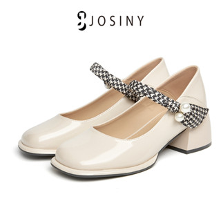 Josiny Mary Jane รองเท้าส้นสูง หัวเหลี่ยม ประดับไข่มุก สําหรับผู้หญิง