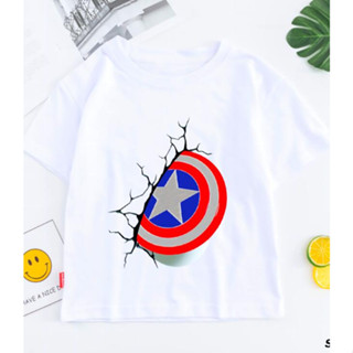 เสื้อยืดแขนสั้น พิมพ์ลาย Spiderman Iron Man Captain America Hulk 3 มิติ แฟชั่นฤดูร้อน สําหรับเด็กผู้ชาย