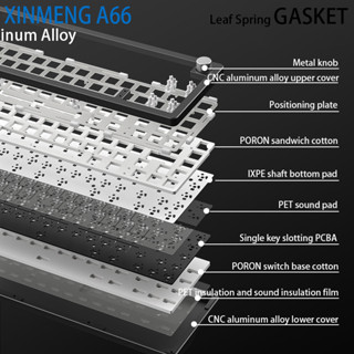 -LW- Xinmeng XM A66 คีย์บอร์ดอลูมิเนียม 68% ไร้สาย พร้อมลูกบิด