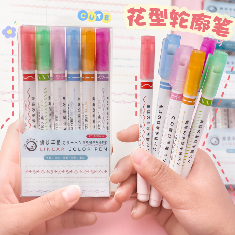 ปากกามาร์กเกอร์ ไฮไลท์ คอนทัวร์ รูปดอกไม้ แบบแห้งเร็ว สําหรับนักเรียน diy WJ219