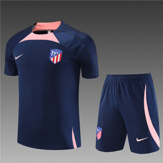 เสื้อกีฬาแขนสั้น ลายทีมชาติฟุตบอล Atletico de Madrid 2023-24 ชุดเหย้า และกางเกงขาสั้น สําหรับเด็ก