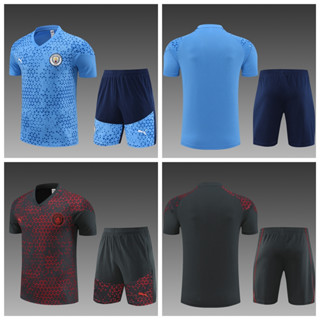 เสื้อกีฬาแขนสั้น ลายทีมฟุตบอล Manchester City 2023-24 ชุดเหย้า และกางเกงขาสั้น สําหรับเด็ก