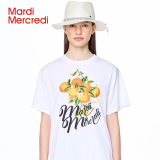 Mardimercredi เสื้อยืดแขนสั้น พิมพ์ลายตัวอักษร สีน้ํามัน ทรงหลวม แฟชั่น