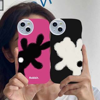 Casing For iPhone 15 14 13 12 11 Pro Xs max Mini 7 8 6 6S Plus X XR 14ProMax 13promax 12promax 11promax 6+6S+ 7+ 8+Cute Bear Rabbit graffiti Cartoon Fine Hole Wavy edge Black Pink Airbag Shockproof Soft Phone Case Couple BFF Back Cover BW 90