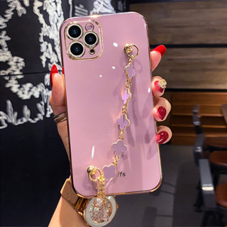 เคสโทรศัพท์มือถือ ลายใบโคลเวอร์สี่แฉก พร้อมสายโซ่คล้องมือ สําหรับ Realme C55 C53 C35 C33 C31 C30 C30S 4G C21Y C25Y Narzo N53 N55 50A Prime