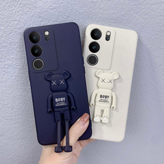 สําหรับ Vivo V29 5G เคสโทรศัพท์ TPU นิ่ม ทรงสี่เหลี่ยม ลายการ์ตูน มีขาตั้งด้านข้าง