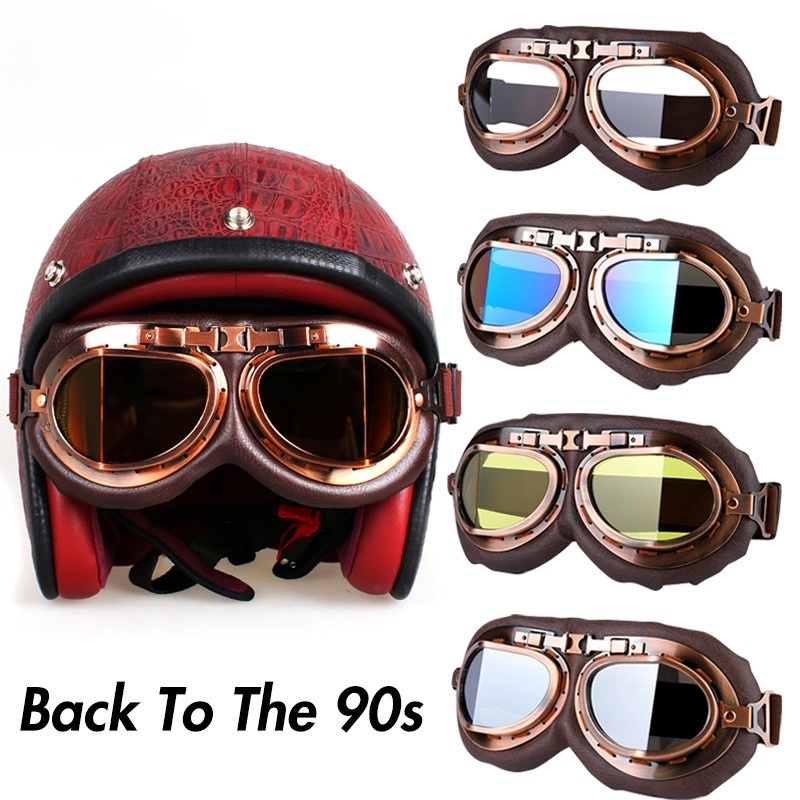 แว่นตาขี่รถจักรยานยนต์ย้อนยุคสําหรับผู้ชาย/ผู้หญิง/เด็กปรับได้วินเทจแฟชั่นอุปกรณ์เสริมล้างวิสัยทัศน์ขี่จักรยาน