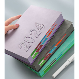 2024 2023 planner A5 Notebook diary สมุดโน้ตแพลนเนอร์ ขนาด A5 400 หน้า สีเขียว สีฟ้า สีชมพู สีแดง