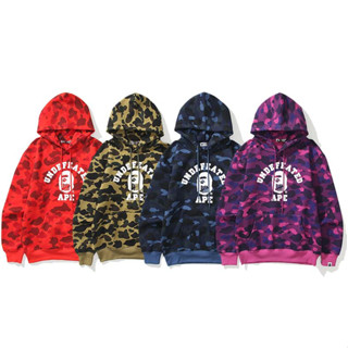 Bape เสื้อฮู้ดลําลอง ผ้าฝ้าย พิมพ์ลาย มีสไตล์ สําหรับทุกเพศ