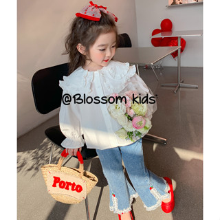 Blossom Kids Childrens top เสื้อลูกไม้ เสื้อคอตุ๊กตา 6-8 ปีเด็กผู้หญิงเสื้อยืดแฟชั่นฤดูใบไม้ผลิเสื้อแขนยาวฤดูใบไม้ร่วงเสื้อผ้า