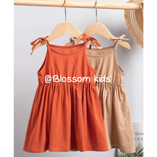 Blossom Kids Childrens dress ชุดเดรส ผ้าฝ้ายแท้ เอวยางยืด สีกากี  สําหรับเด็กผู้หญิง าสำหรับเด็กผู้หญิง 1-7 ปี