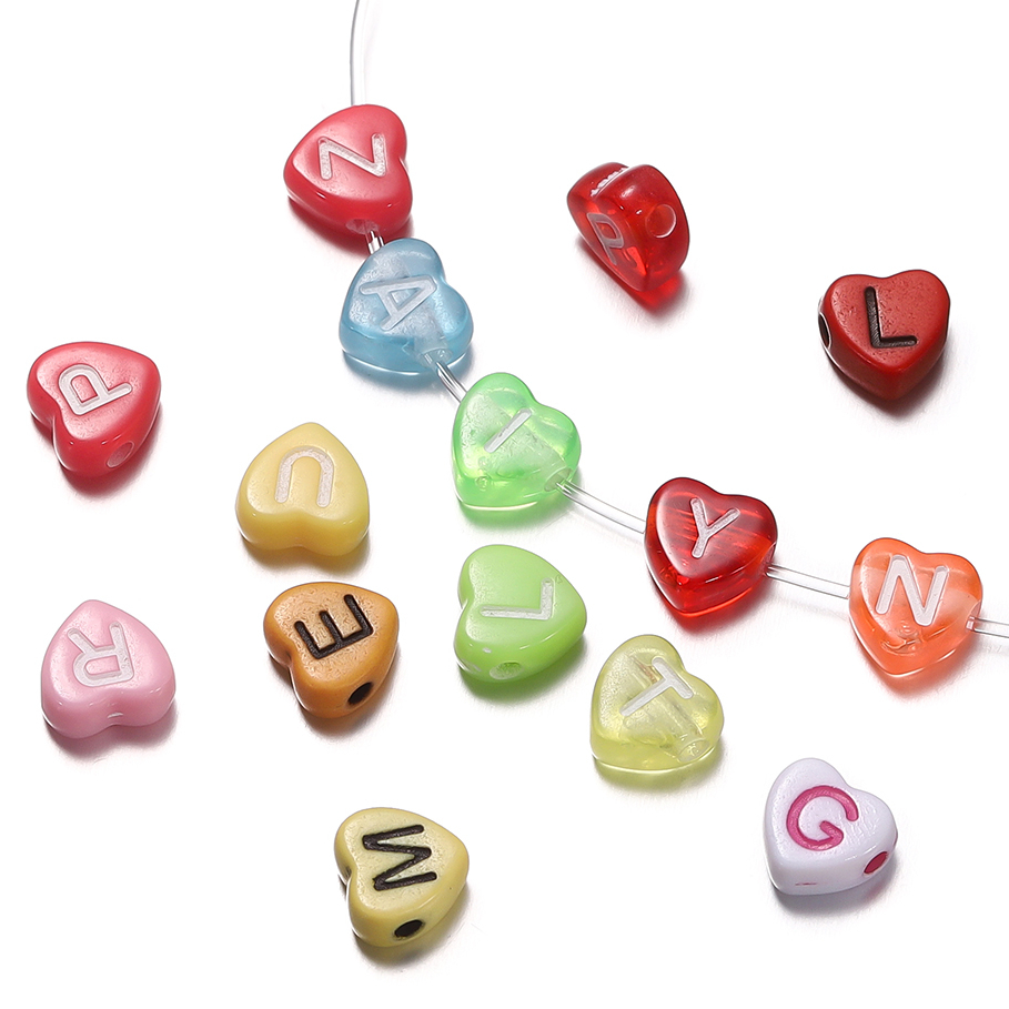 St. kunkka 100 ชิ้น 7 มิลลิเมตรอะคริลิครูปหัวใจผสมสีลูกปัดตัวอักษรรักลูกปัดสําหรับเครื่องประดับ DIY ทําสร้อยข้อมือสร้อยคอ