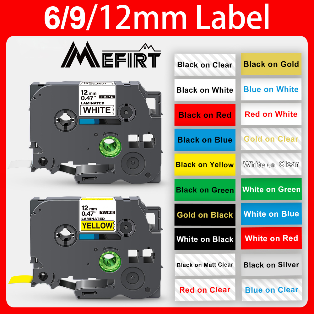 เทปฉลากลามิเนต 6 มม. 9 มม. 12 มม. สําหรับเครื่องพิมพ์ฉลาก Brother TZe-231 tze231 tze131 TZE631 PT-H1