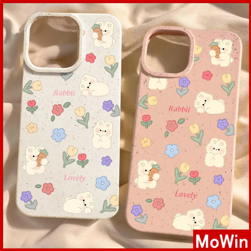 Mowin - เข้ากันได้สำหรับ 15 เคสไอโฟน11 เคส iphone 11 กรณีเป็นมิตรกับสิ่งแวดล้อมสีขาวสีชมพูกรณีนุ่มปกป้องกล้องกันกระแทกน่ารักกระต่ายดอกไม้เข้ากันได้กับ iPhone 15 14 13 12 XR XS 7 8 PLUS