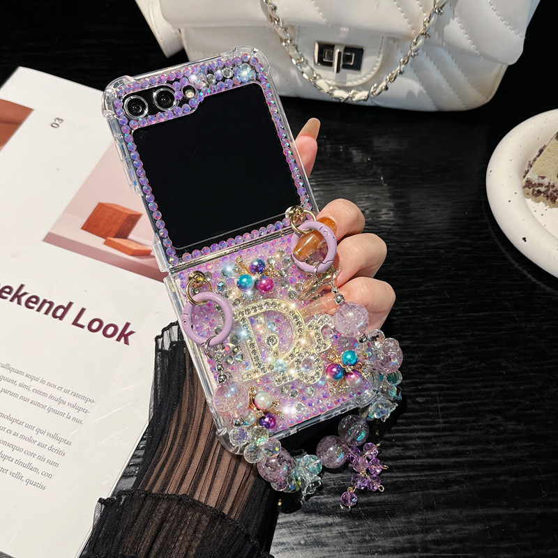แฟชั่นเพชรเต็มอินเทรนด์กรณี Samsung Z Flip 7 6 5 4 3 7FE เคสโทรศัพท์หน้าจอพับป้องกันกรณี oppo findn3flip/n2flip พับ 6 5 4 สร้อยข้อมือ Rhinestone ผู้หญิง