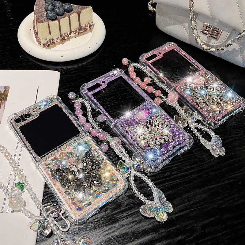 หรูหราเพชรสร้อยข้อมือผีเสื้อSamsung Z Flip3 4 5 6 7 7FE 8 แฟชั่นเคสโทรศัพท์OPPO FindN3Flip/N2Flip Z 