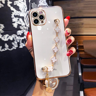 เคสโทรศัพท์มือถือ ลายใบโคลเวอร์สี่แฉก พร้อมสายโซ่คล้อง หรูหรา สําหรับ Realme C25 C12 C15 C25S C21Y C25Y C20 C20A C11 2022 C17 7i 2021