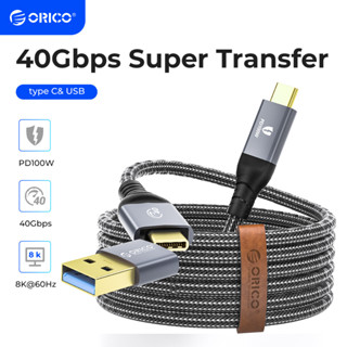 Orico สายเคเบิล USB C เป็น USB C 100W 40Gbps 2 in 1 USB4 USB C เป็น A/C พร้อมที่ชาร์จ 4K สําหรับแล็ปท็อป แท็บเล็ต Samsung