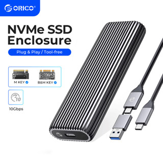 Orico เคสอลูมิเนียม M2 NVMe SSD Enclosure 10Gbps PCIe Type C M.2 SSD Case NVMe M Key Solid State Drive Case รองรับ Dual NVMe Protocol (AM2C3)