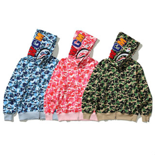 Bape เสื้อฮู้ดลําลอง ผ้าฝ้าย ปักลาย มีซิป สําหรับทุกเพศ ทุกวัย