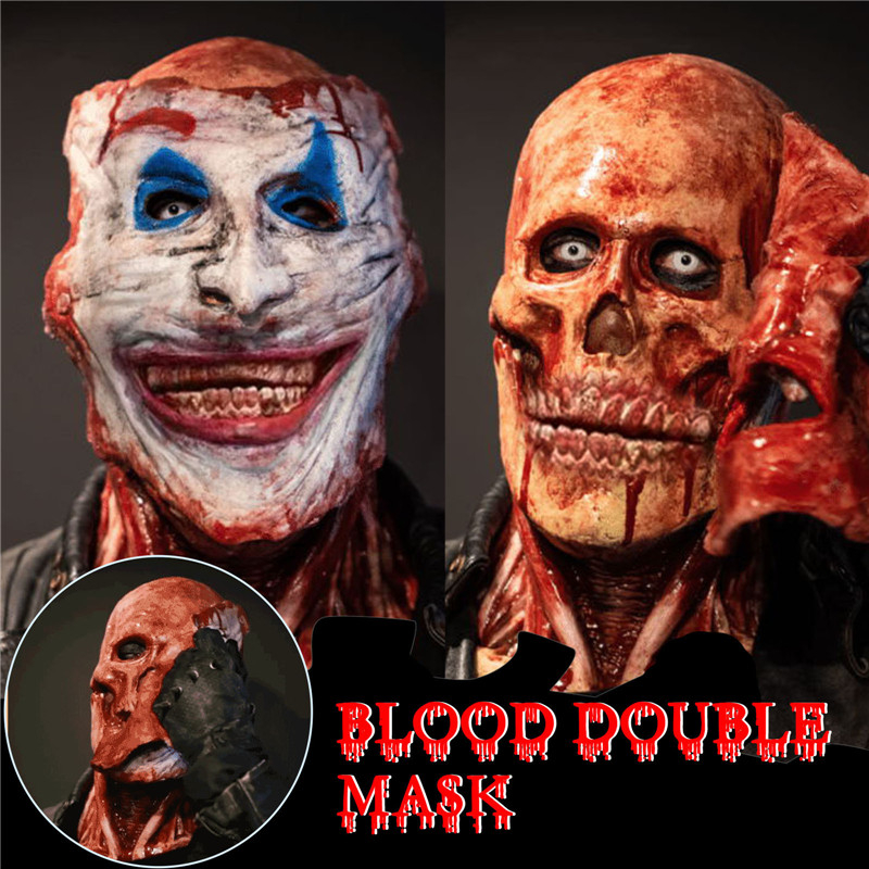 Jack Clown Double-faced Ghost Knight Clown Tore เปิด His Mouth Mask ฮาโลวีน Bloody Horror Skull Mask