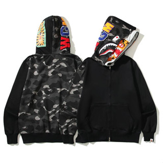 Bape เสื้อฮู้ดลําลอง ผ้าฝ้าย ปักลาย มีซิป สําหรับทุกเพศ ทุกวัย