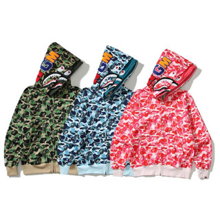 Bape เสื้อฮู้ด ผ้าฝ้าย พิมพ์ลาย มีซิป สไตล์ลําลอง สําหรับทุกเพศ