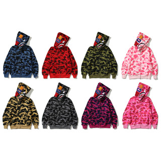 Bape เสื้อฮู้ด ผ้าฝ้าย พิมพ์ลาย มีซิป สไตล์ลําลอง สําหรับทุกเพศ