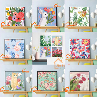 ✨Ready Stock✨ 20*20cm DIY Digital Painting Framed Canvas Painting  Flower Landscape Fruit Pattern DIY Relaxation Relief Pressure Digital Oil Painting Paint By Numbers Drawing Practice  Photo Painting Birthday Gift Wall Decoration 数字油画 數字油畫 Oil Painting