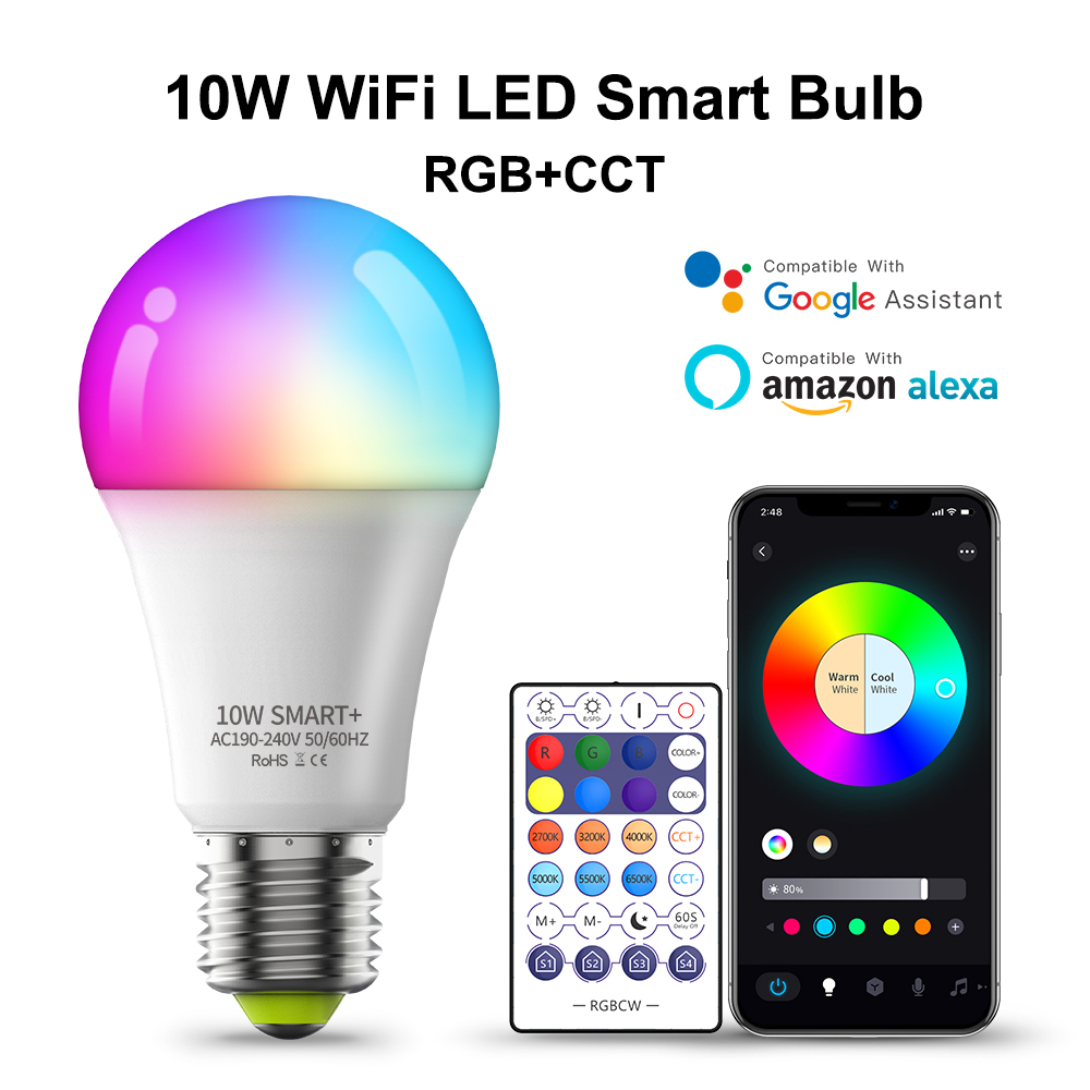 หลอดไฟ LED RGBCW Wifi บลูทูธ ควบคุมด้วยเสียง หรี่แสงได้ รองรับ Alice Yandex