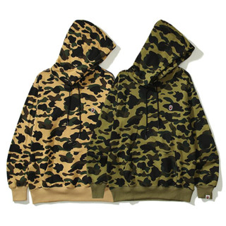 Bape เสื้อฮู้ด ผ้าฝ้าย พิมพ์ลาย มีซิป สไตล์ลําลอง สําหรับทุกเพศ