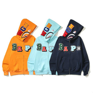 Bape เสื้อฮู้ดลําลอง ผ้าฝ้าย ปักลาย มีซิป สําหรับทุกเพศ ทุกวัย