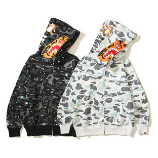 Bape เสื้อฮู้ด ผ้าฝ้าย พิมพ์ลาย มีซิป สไตล์ลําลอง สําหรับทุกเพศ