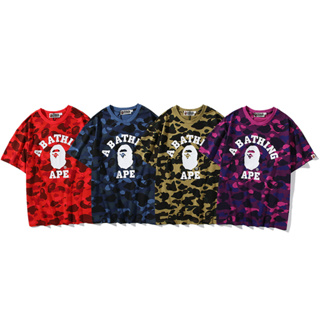 Bape เสื้อยืดลําลอง ผ้าฝ้าย แขนสั้น คอกลม พิมพ์ลาย แฟชั่นสําหรับผู้ชาย และผู้หญิง