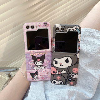 เคสโทรศัพท์มือถือ TPU นิ่ม ฝาพับ ลาย Kuromi IMD น่ารัก สีชมพู สีดํา สําหรับ Samsung Galaxy Z Flip 5 4 3 5G Z Flip3 Flip4