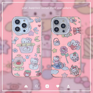 เคสโทรศัพท์มือถือ ซิลิโคนนิ่ม สองด้าน ลายการ์ตูนแมว KT ดอกไม้น่ารัก สําหรับ iPhone 15 pro max 14 pro 13 pro max 12 pro 11