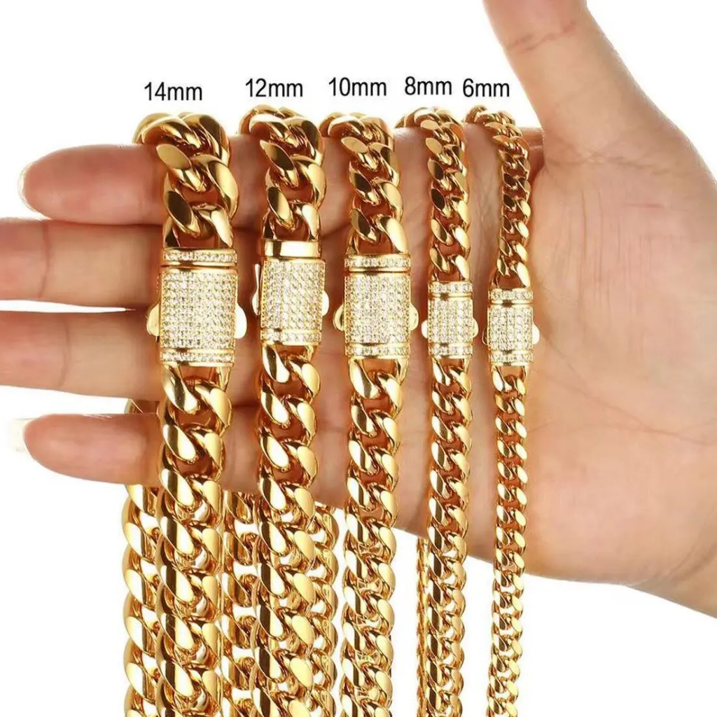 Cuban Link Chain สําหรับผู้หญิงผู้ชาย Golden Iced Out Minimalism โลหะ Miami Cuban สร้อยคอหรือสร้อยข้อมือ Hip Hop เครื่องประดับ