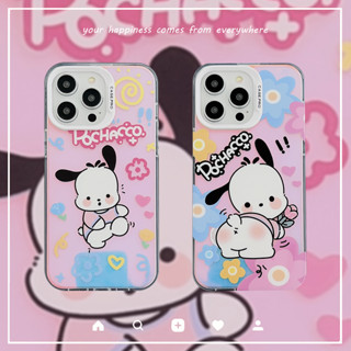 เคสโทรศัพท์มือถือ ซิลิโคนนิ่ม ชุบไฟฟ้า ลายการ์ตูนสุนัข Pacha น่ารัก สองด้าน สําหรับ iPhone 15 pro max 14 pro 13 pro max 12 pro 11