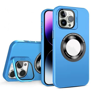 【Bracket/Lens film/Matte Hard case/Blue】เคส compatible for iPhone 11 12 13 14 15 pro max case