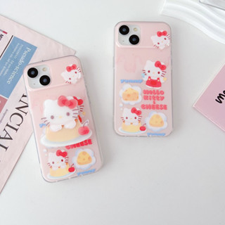 เคสโทรศัพท์มือถือ pc แข็ง ขอบนิ่ม ลายการ์ตูนแมว KT สีชมพู พร้อมขาตั้ง สําหรับ iPhone 14Pro max case 13Pro max 12Pro max 14Pro 13Pro 12Pro 11 12 13 14 case