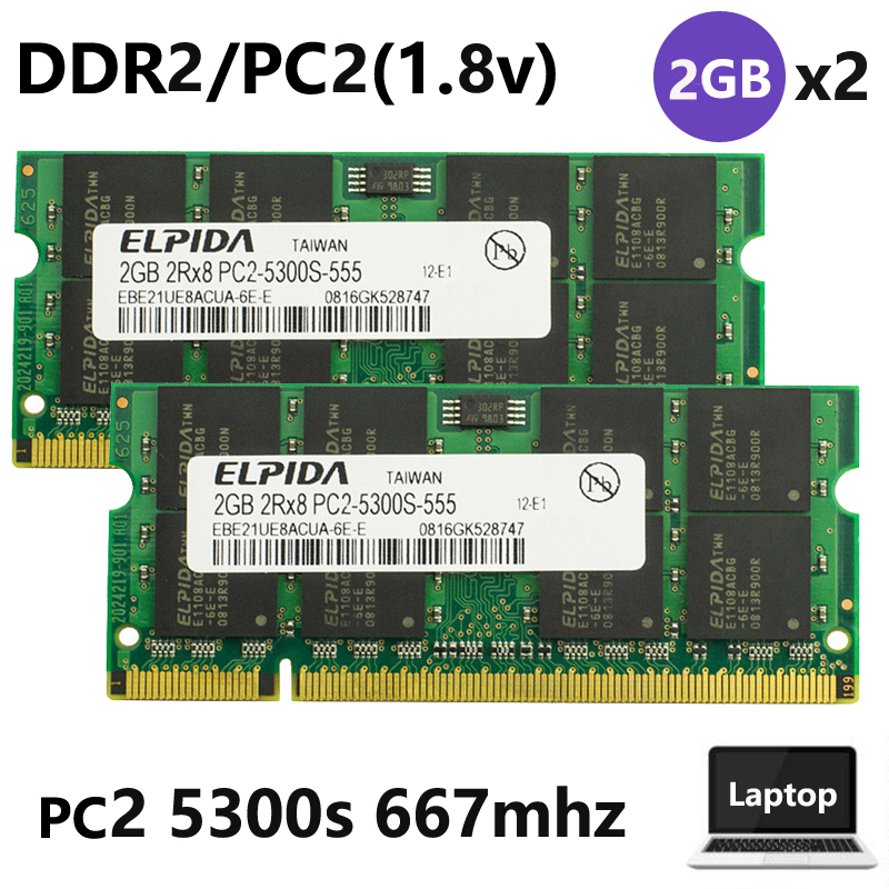 Elpida แรมหน่วยความจํา 2GB 4GB PC2 5300s PC2 6400s DDR2 667mhz 800mhz 200Pin SODIMM สําหรับแล็ปท็อป โน้ตบุ๊ก 2 ชิ้น