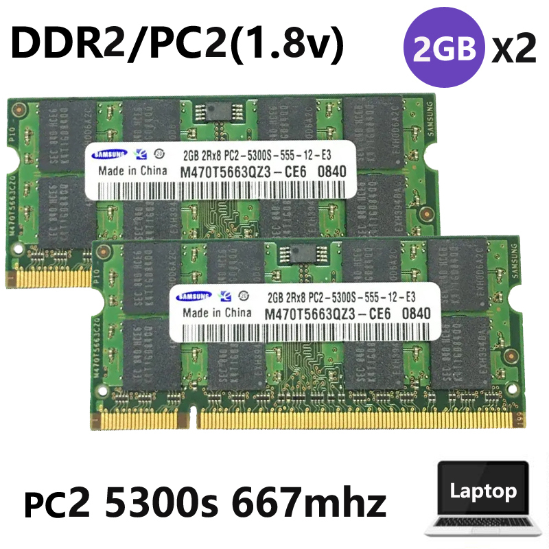 หน่วยความจําแล็ปท็อป โน้ตบุ๊ก สําหรับ samsung 2GB 4GB PC2 5300s PC2 6400s DDR2 667mhz 800mhz 200Pin SODIMM 2 ชิ้น