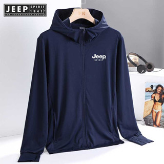 JEEP SPIRIT 1941 ESTD เสื้อยืดลําลอง แขนยาว มีฮู้ด ป้องกันรังสียูวี ระบายอากาศ น้ําหนักเบา แห้งเร็ว สําหรับผู้ชาย